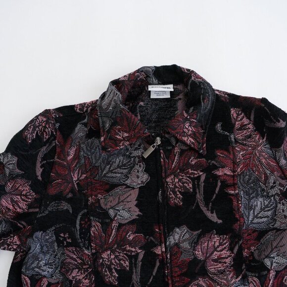 Vintage Bon Worth Black Maroon Tapestry Embroidered Floral Zip Blazer Jacket S - Picture 9 of 10